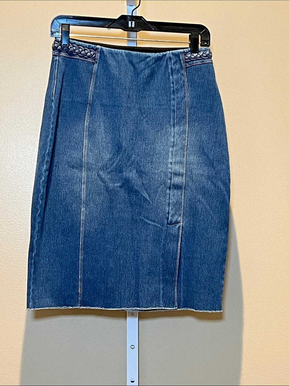 Lysse Dark Blue Denim Pencil Skirt with Braided Waist